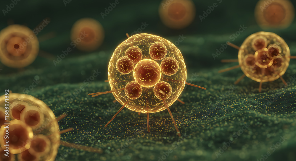 Poster microscopic wonders: an artistic view of intricate microscopic structures, capturing the essence of 
