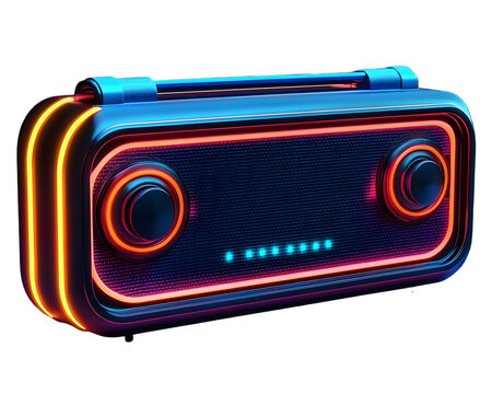 High tech radio with voice control features, featuring vibrant neon accents and sleek design. Perfect for modern audio experiences