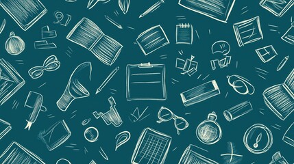 chalk drawings school elements on board