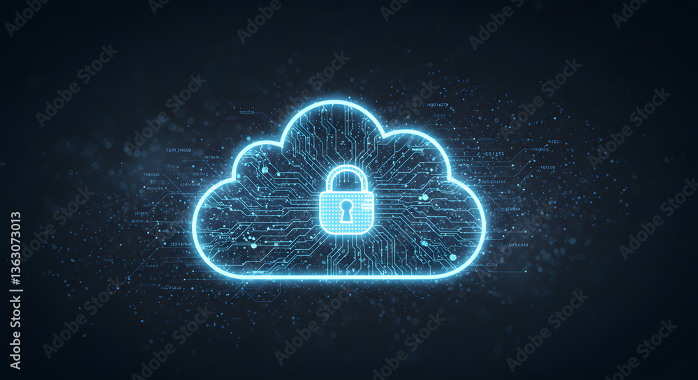 Poster cloud security icon: a digital depiction of a secure cloud icon, symbolizing data protection and cyb