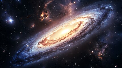 Magnificent Spiral Galaxy with a Glowing Core and Vibrant Cosmic Clouds in Deep Space