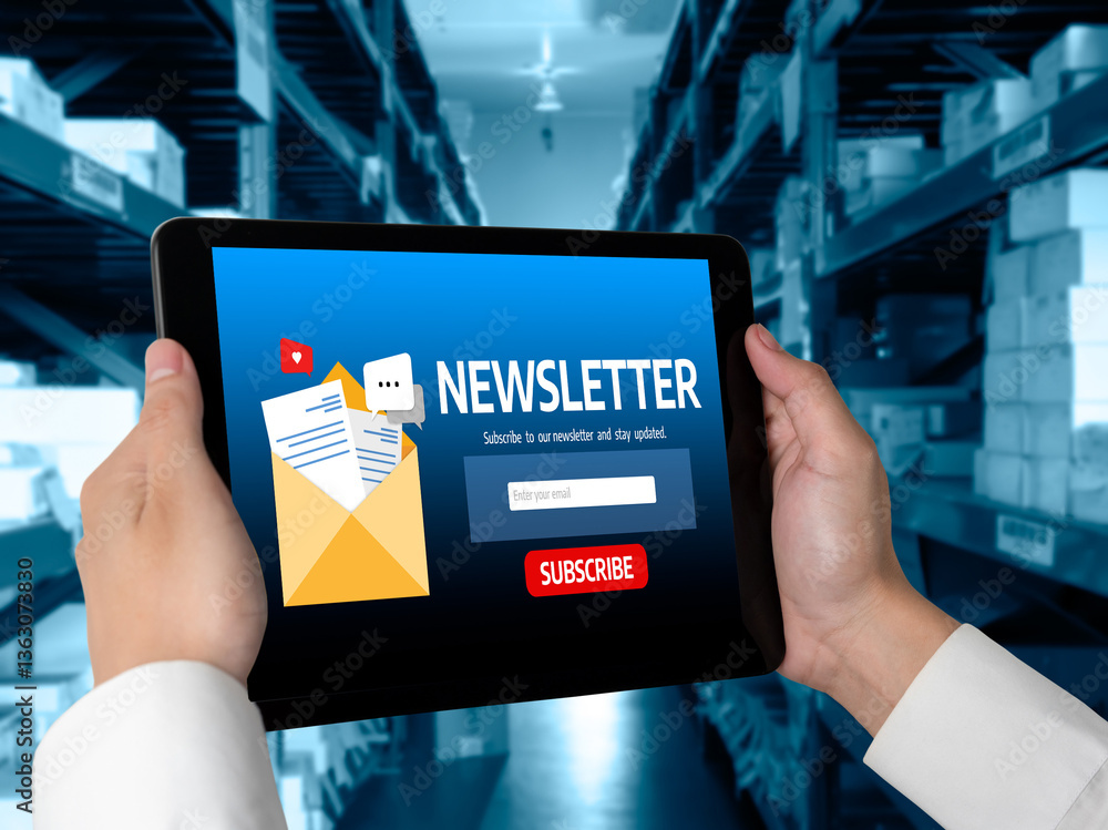 Aufkleber newsletter signup page on computer for customer to subscribe snugly newsletter update information to