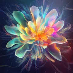 Abstract Vibrant Flower with Colorful Strands and Light Effects