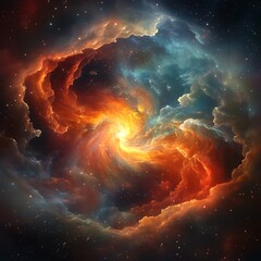 Majestic Swirling Galaxy Nebula with Fiery Cosmic Clouds in High-Resolution Space Artwork