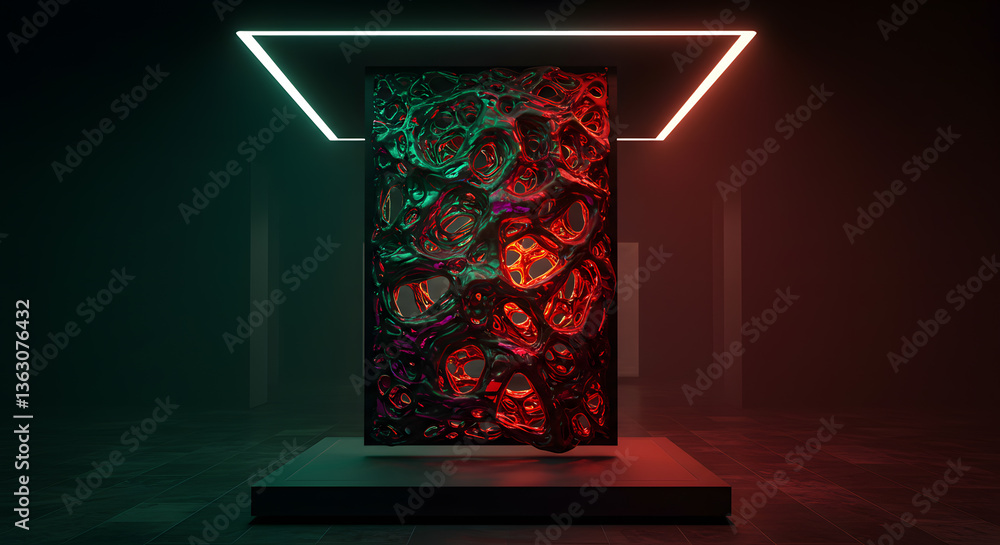 Poster neon abstract display: a captivating abstract composition featuring a textured panel illuminated by 