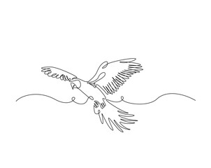 Flying macaw bird outline drawing illustration. one continuous line drawing of parrot bird.