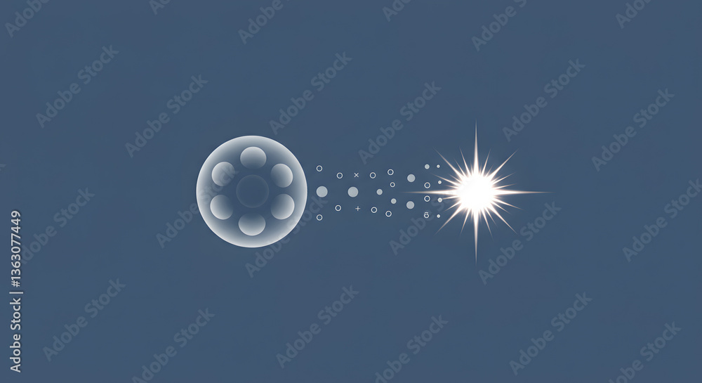 Poster abstract luminescence: a minimalist illustration with an orb, emitting a stream of particles towards