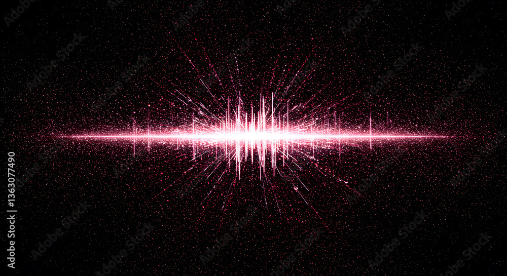 Poster sound wave: an artistic representation of a sound wave pulsating with energy, set against a dark bac