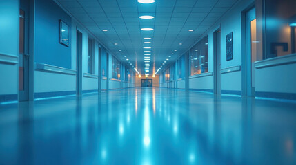 A hospital background blur designed for medical presentations, neutral tones, and professional lighting