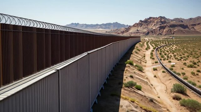 fence with barbed wire on the border of the USA and Mexico, division, state border of two countries, desert, landscape, high wall