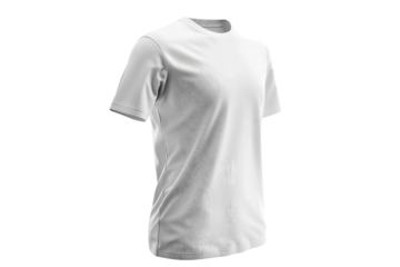 Side View of White T-Shirt with Short Sleeves Isolated on Transparent Background