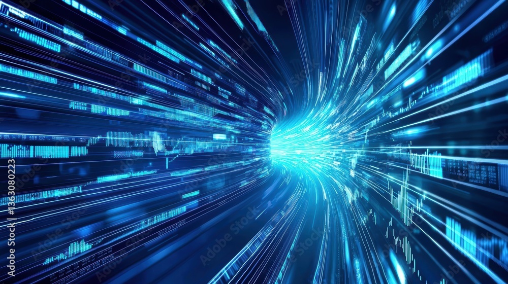 Fototapete Dynamic light speed energy burst digital space abstract visualization futuristic environment high-definition viewpoint