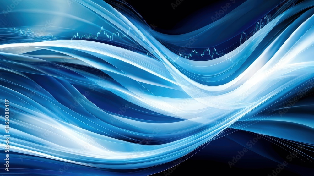 Poster dynamic blue wave patterns abstract art digital design modern aesthetics close-up view fluid motion 