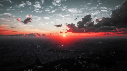 Stunning City Sunset with Dramatic Clouds and Vibrant Red and Orange Sky Reflections