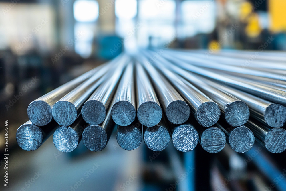 Aufkleber metal rods arranged in a factory for manufacturing processes generative ai