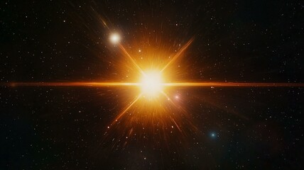 Ultra-realistic view of a bright, distant quasar with light beams radiating into space
