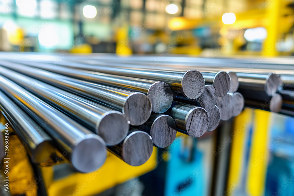 Aufkleber Metal rods arranged in a factory setting for manufacturing Generative AI