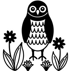 owl surrounded by vibrant wildflowers