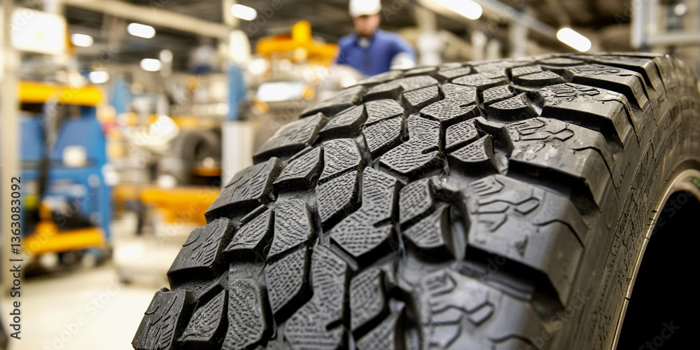 Fototapete close-up view of tire manufacturing process in factory setting generative ai
