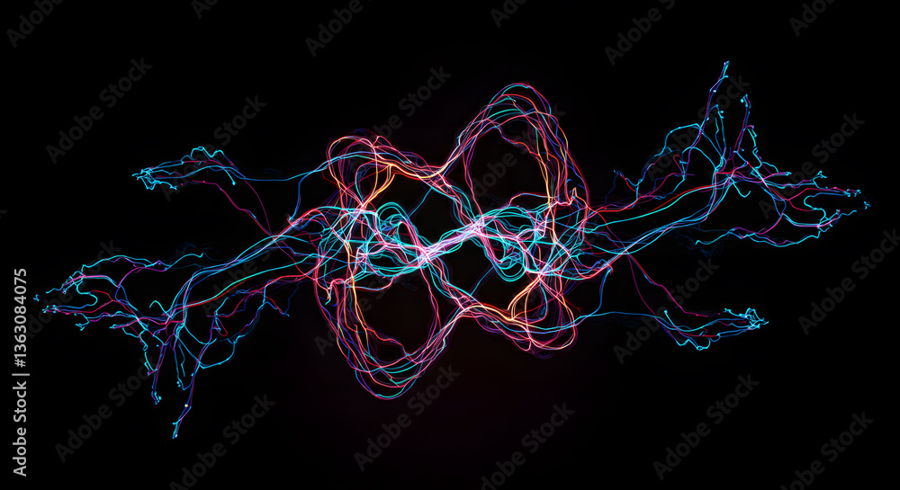 Poster abstract energy flow: a captivating display of interconnected lines of vibrant colors, swirling and 