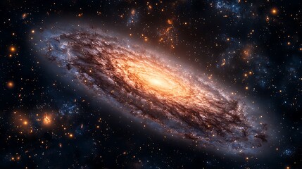 Stunning Spiral Galaxy with Glowing Core and Dazzling Cosmic Dust in Deep Space