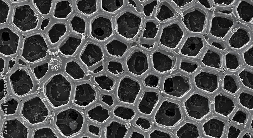 Poster microscopic honeycomb structure: detailed macro shot of a fascinating microscopic honeycomb structur