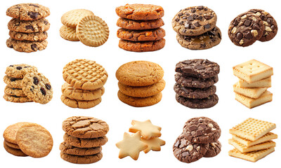 A Delicious Collection of Various Cookies and Biscuits in Different Shapes and Flavors Perfect for Any Sweet Treat Lover Delight. Piquant food set.