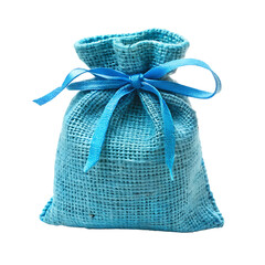 little blue jute gift bag isolated on white background PNG,AI GENERATED