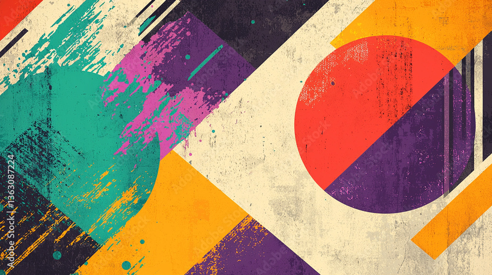 Aufkleber abstract art with geometric shapes and colorful patterns