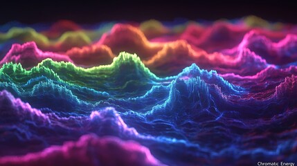 Vibrant Chromatic Energy Waves Creating a Futuristic Neon Landscape in Abstract Digital Art