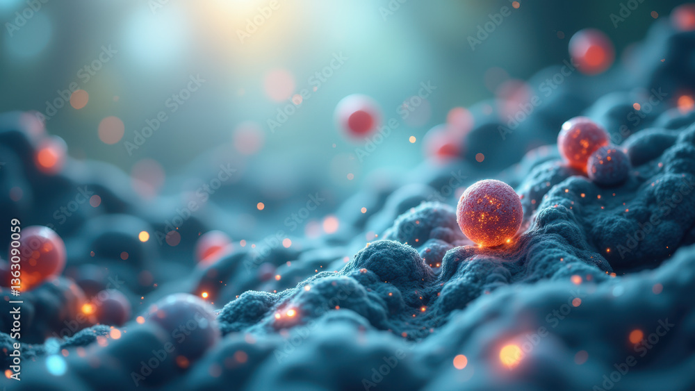 Poster close-up microscopic view of a cluster of magnesium glycinate crystals with illuminated highlights a