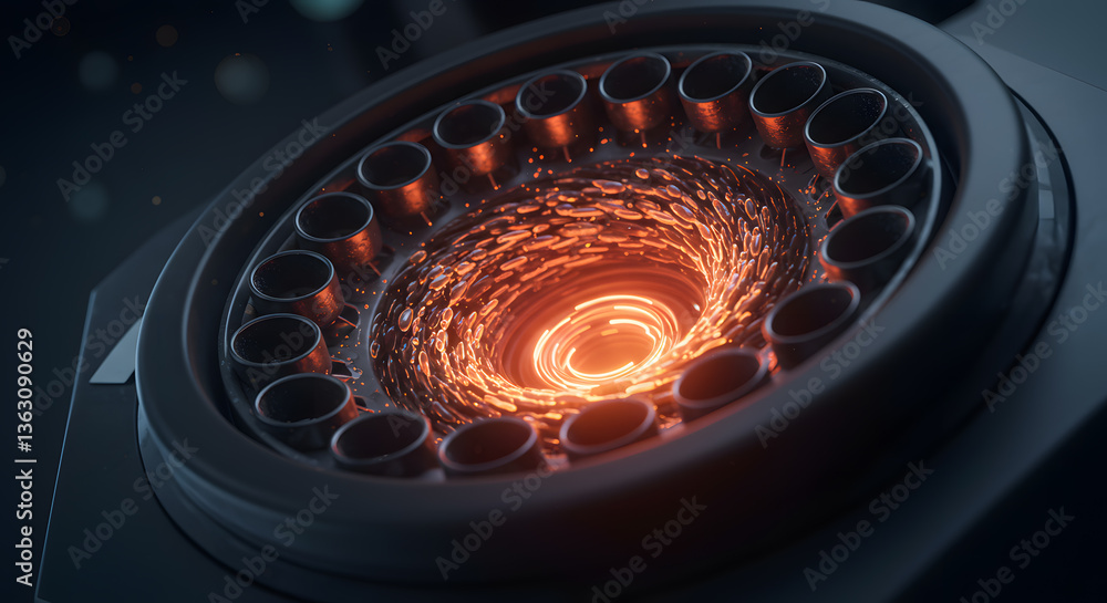 Aufkleber energy vortex: an image depicts a mesmerizing energy vortex with an array of metallic tubes or barre