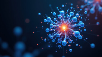 Close-up of a molecule of Magnesium Glycinate with glowing particles, against a dark background.