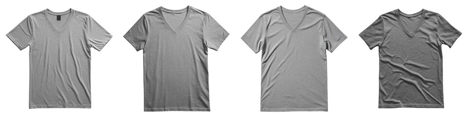 Naklejka premium Simple Gray V-Neck T-Shirt Laid Flat on Transparent Background