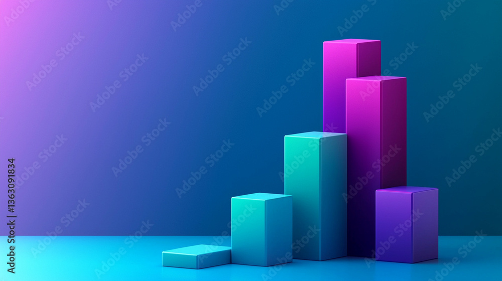 Poster abstract composition with gradient colored cubes arranged in ascending order