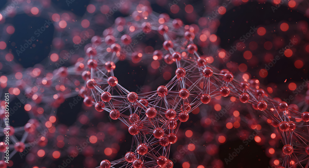 Poster molecular network: a captivating, close-up view of an intricate molecular network, rendered with vib