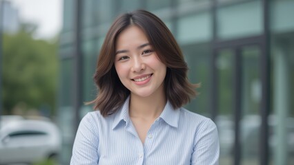 Fototapeta premium Confident Young Businesswoman Smiling Outdoors