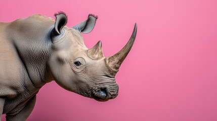 Obraz premium Gray Rhinoceros Profile Against Pink Background