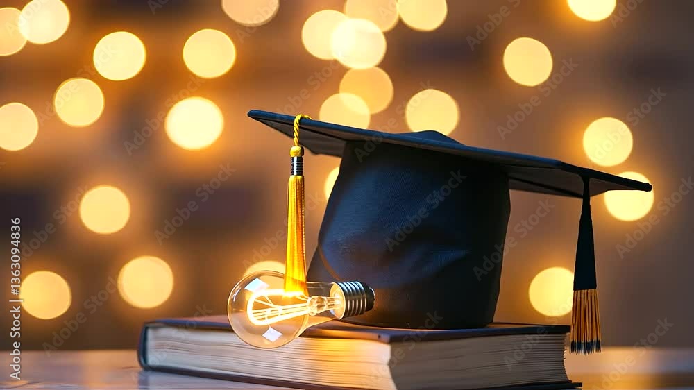 Poster a graduation cap and light bulb merge to represent forward-thinking education in a classroom setting
