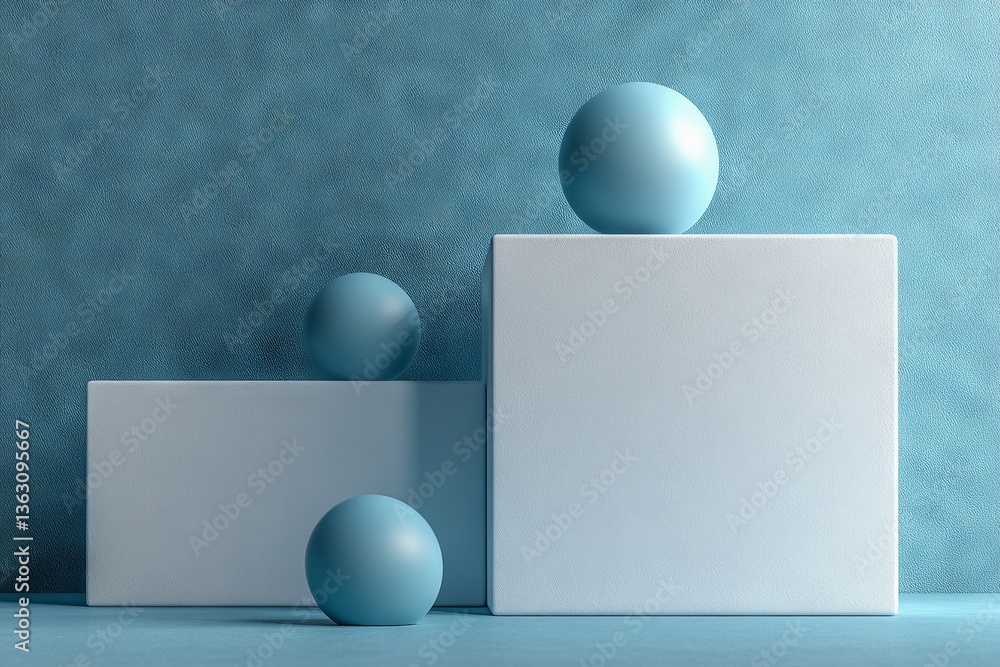 Poster Abstract geometric shapes arranged on a soft blue background creating a modern artistic composition