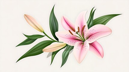 Pink Lily Blossom: Detailed Digital Illustration of a Spring Flower AI Generated