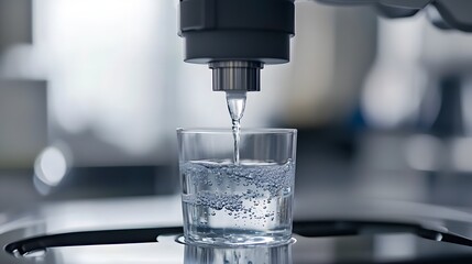 Precision Pour: An industrial marvel demonstrates the precise delivery of a liquid into a clear glass, highlighting the beauty of automated processes.