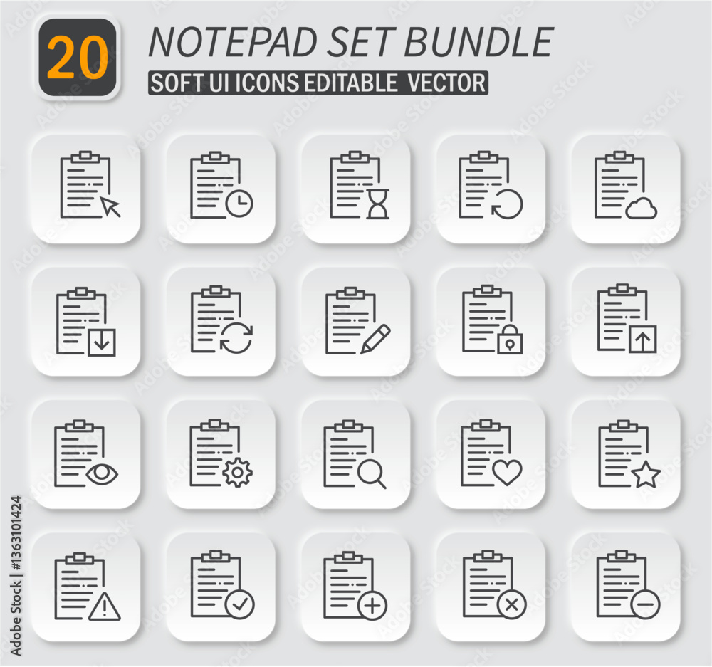Poster modern soft ui clipboard icons set for task management and productivity tools