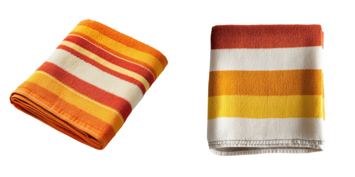 Colorful Striped Towels Folded for Home Decor and Summer Vibes Isolated on a Transparent Background