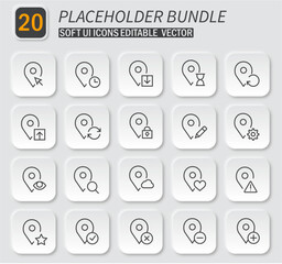 Neumorphic Style Placeholder Icon Set, Location Pin Vector Illustration Design
