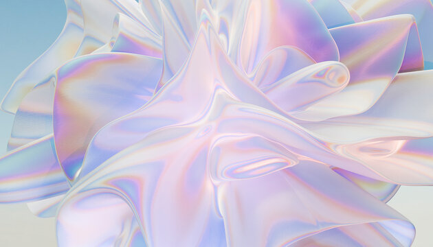 Iridescent 3d abstract art with soft flowing textures