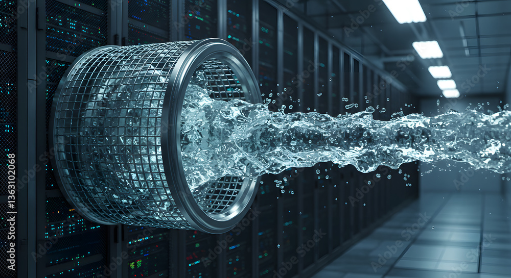 Poster data center's water cooling: a visual representation of a data center's cooling system using water, 