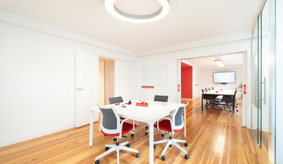 Modern office space with open layout and stylish furniture