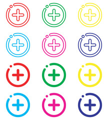 Add icon vector. Plus icon sign symbol in trendy flat style. Set elements in colored icons. Medical cross vector icon illustration isolated on white background
