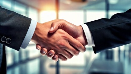 Business people shaking hands with a blurry background